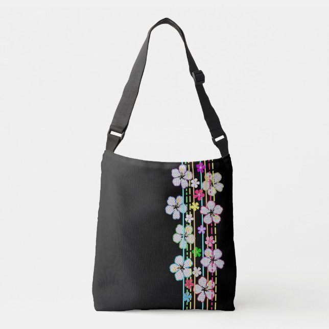 Schwarz mit Blumen Tragetaschen Mit Langen Trägern (Vorderseite)