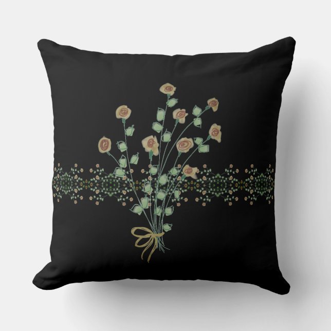 Schwarz mit Blumenakzent Kissen (Vorderseite)