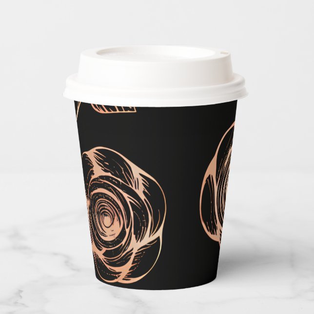 Schwarz mit Bronze Rose Muster Pappbecher (Vorderseite)