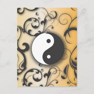 Schwarz mit Bronze Yin & Yang mit Rollen Postkarte