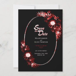 Schwarz mit Burgund-Rote-Flora-Hochzeit Save The Date
