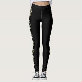Schwarz mit cremefarbenen Medallien Leggings