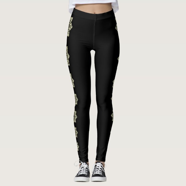 Schwarz mit cremefarbenen Medallien Leggings (Vorderseite)