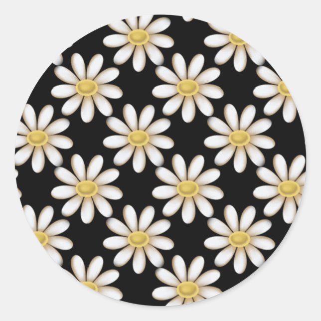Schwarz mit Daisy-Blume-Stickern Runder Aufkleber (Vorderseite)