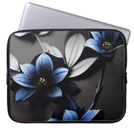 SCHWARZ MIT DUNKELBLAUEN BLUME LAPTOPSCHUTZHÜLLE