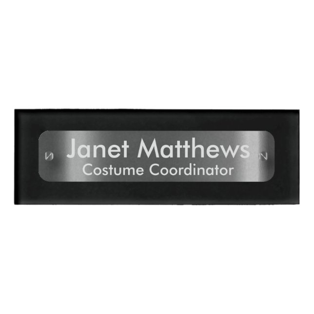 Schwarz mit dunklem Silberetikett - Personalisiert Namenschild (Vorderseite)
