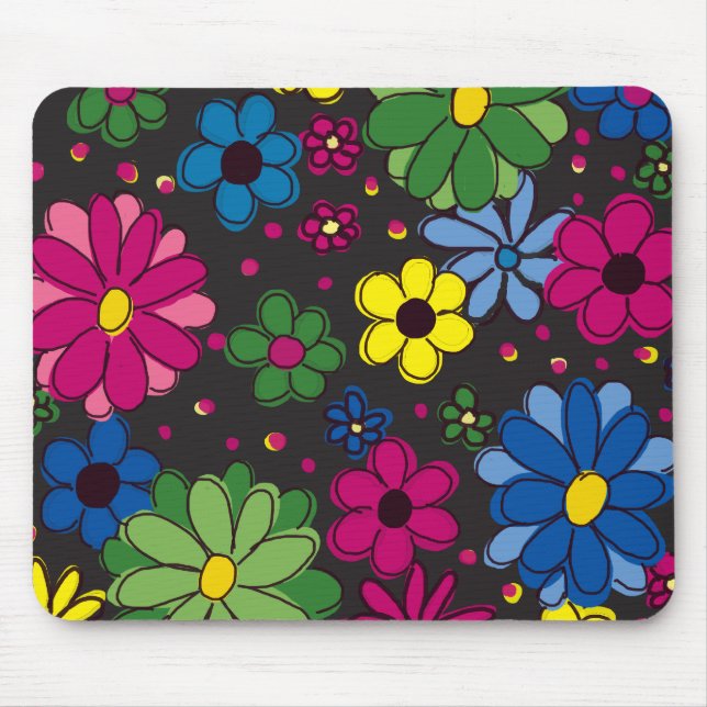 Schwarz mit farbenfrohen Blumen Mousepad (Vorne)