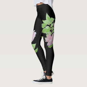 Schwarz mit fett rosa Blume Blumenmuster Leggings