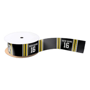 Schwarz mit gelben weißen Streifen Team Jersey Satinband