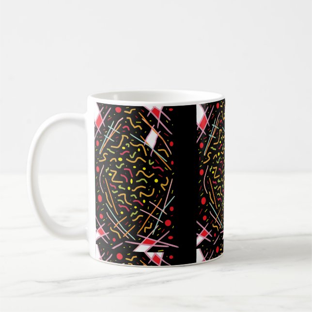 Schwarz mit gemischtfarbenem Muster, glänzend Kaffeetasse (Links)