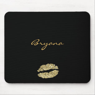 Schwarz mit Glitzer Kiss Lips Maus Pad Mousepad