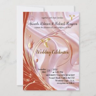 Schwarz mit Gold auf Champagner-Seide Hochzeit Einladung