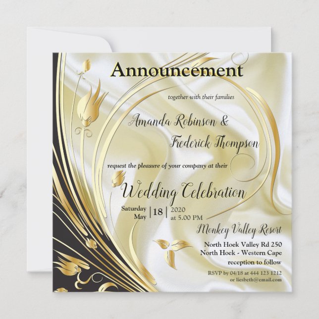 Schwarz mit Gold auf Champagner Silk Ankündigung (Vorderseite)