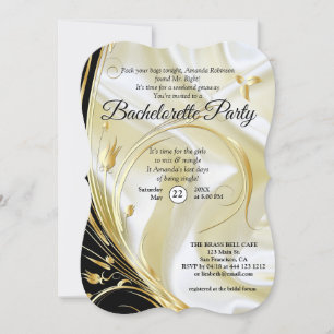 Schwarz mit Gold auf Champagner Silk Bachelorette Einladung
