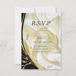 Schwarz mit Gold auf Champagnerseide RSVP Karte