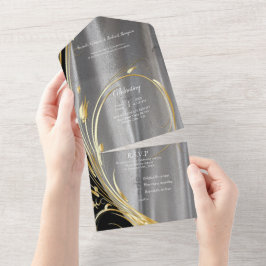 Schwarz mit Gold auf silber Textur Alles in einem All In One Einladung