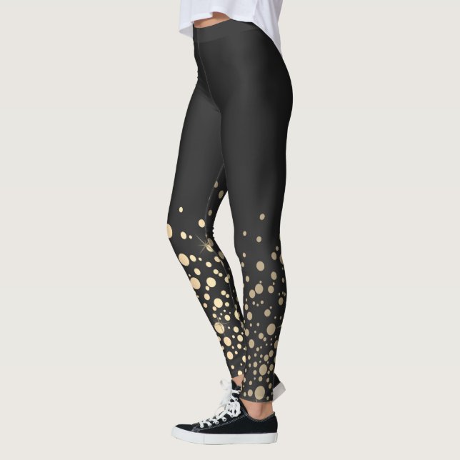 Schwarz mit Gold-Confetti-Punkten Leggings (Links)
