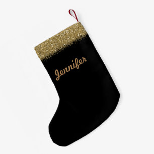 Schwarz mit Gold Glitzer Weihnachts-Strumpf Kleiner Weihnachtsstrumpf