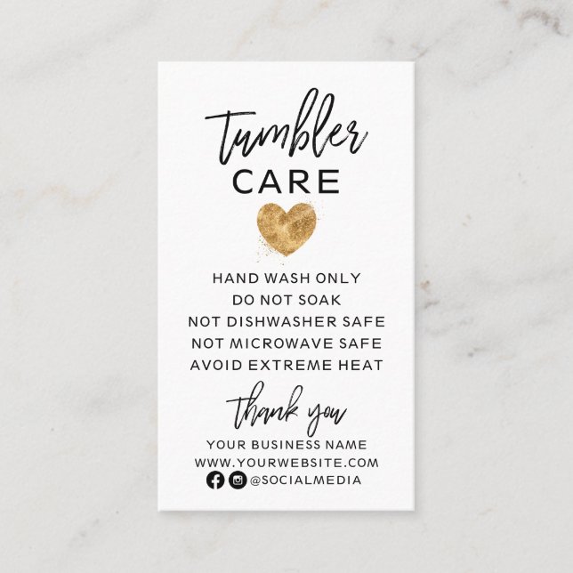 Schwarz mit Gold Heber Tumbler Care Business Card Visitenkarte (Vorderseite)