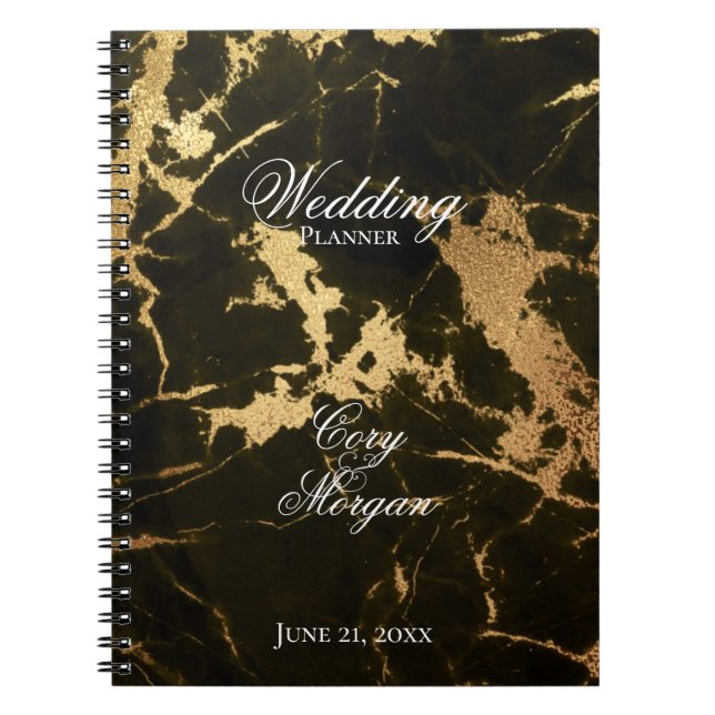 Schwarz mit Gold Marbling Wedding Planner Notebook Notizblock (Vorderseite)