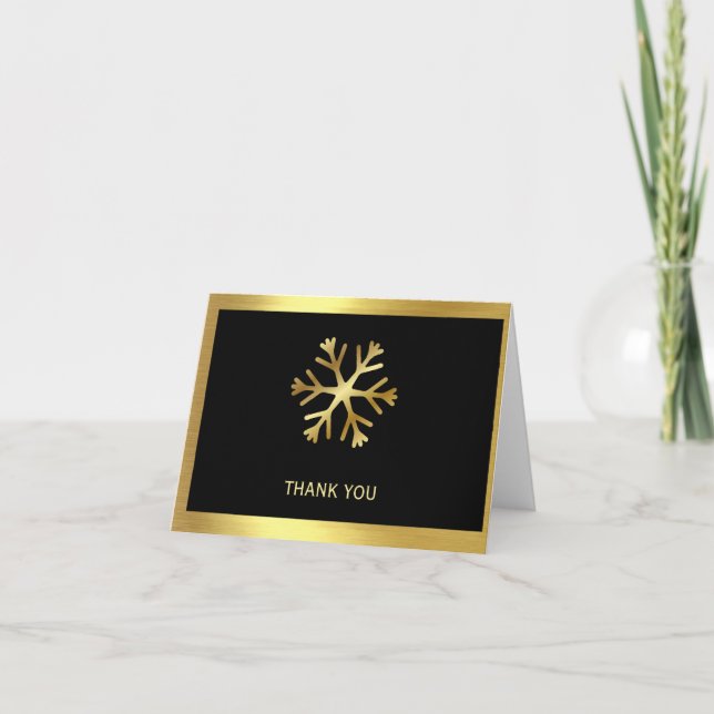 Schwarz mit Gold Snowflake geklappt Danke Karte (Vorderseite)