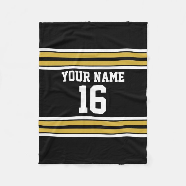 Schwarz mit Gold White Stripes Team Jersey Fleecedecke (Vorderseite)