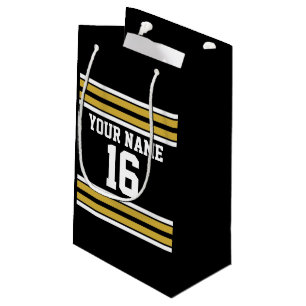 Schwarz mit Gold White Stripes Team Jersey Kleine Geschenktüte