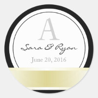 Schwarz mit Goldband und Monogramm Hochzeitsticker
