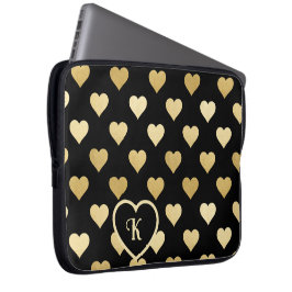 Schwarz mit goldenen Herzen, Monogramm Laptopschutzhülle