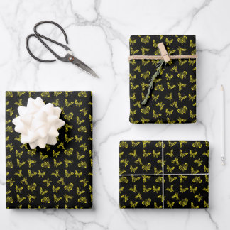 schwarz mit goldenen Schmetterlingen Geschenkpapier Set