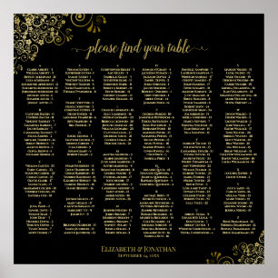 Schwarz mit goldfarbenem Alphabetisch-Seetabelle Poster