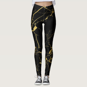 Schwarz mit goldfarbenem Marmormuster Leggings