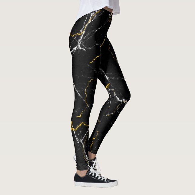 Schwarz mit goldfarbenem Marmormuster Leggings (Rechts)