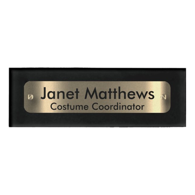 Schwarz mit Goldlabel - Personalisiert Namenschild (Vorderseite)