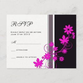 Schwarz mit Hot Pink Blume Wedding RSVP Karte