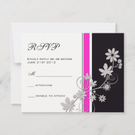 Schwarz mit Hot Pink Blume Wedding RSVP Karte