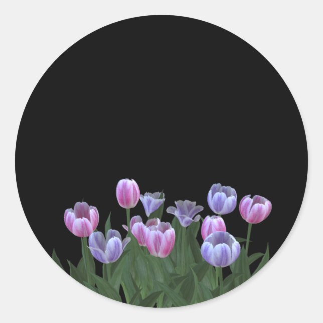 Schwarz mit Hübschen Tulip-Blume-Aufklebern Runder Aufkleber (Vorderseite)