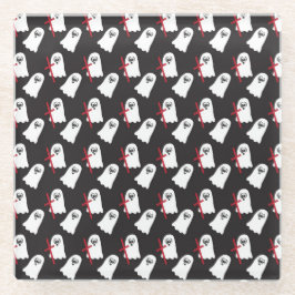 SCHWARZ MIT KLEINEN WEISSEN GHOSTEN GLASUNTERSETZER