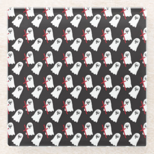 SCHWARZ MIT KLEINEN WEISSEN GHOSTEN GLASUNTERSETZER