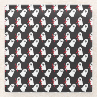 SCHWARZ MIT KLEINEN WEISSEN GHOSTEN GLASUNTERSETZER