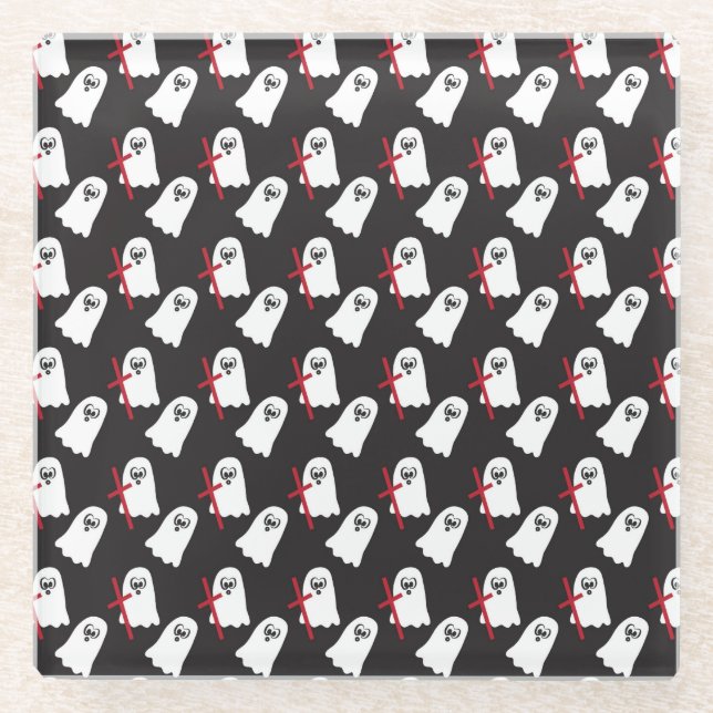 SCHWARZ MIT KLEINEN WEISSEN GHOSTEN GLASUNTERSETZER (Vorderseite)