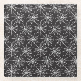 SCHWARZ MIT KLEINEN, WEISSEN HALLOWEEN KOBWEBEN GLASUNTERSETZER