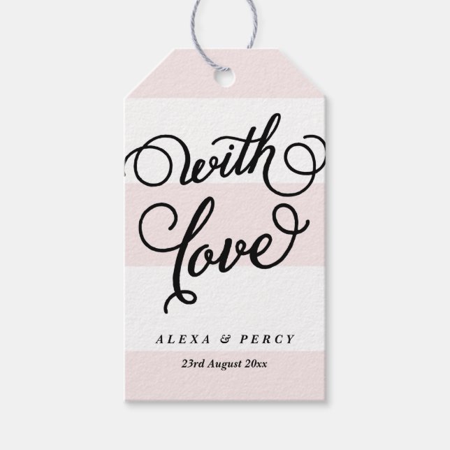 Schwarz mit Liebe Whimsikskriptstreifen, rosa Stre Geschenkanhänger (Vorderseite)