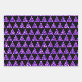 SCHWARZ MIT LILA GLITZER AUSSEHEN GESCHENKPAPIER SET