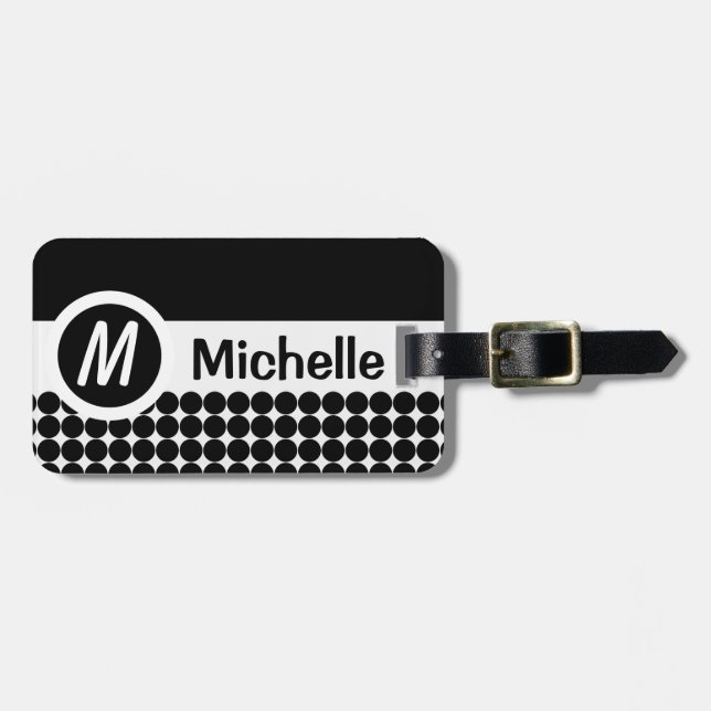 Schwarz Mit Monogramm Gepäckanhänger (Vorderseite horizontal)