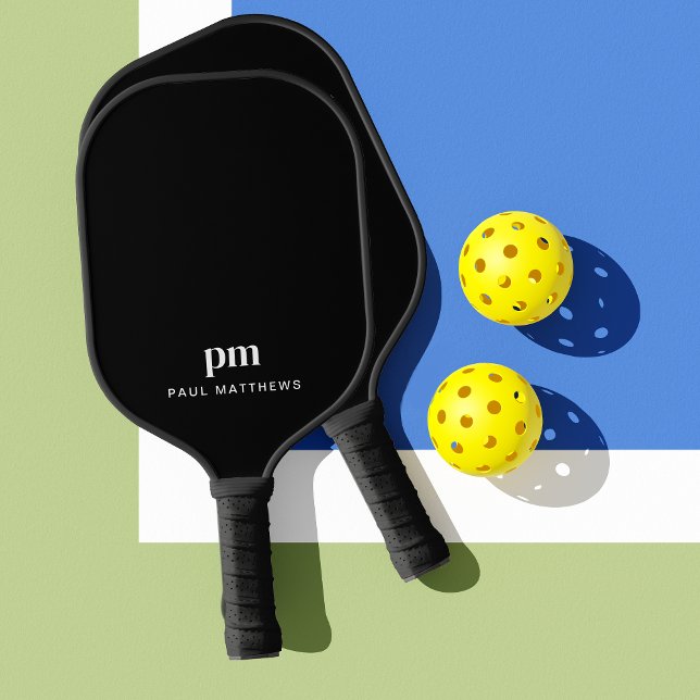 Schwarz mit Monogramm und Name Pickleball Schläger (Von Creator hochgeladen)