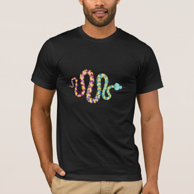 Schwarz mit Multi Color Snake T - Shirt (Vorderseite)