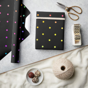 Schwarz mit Multicolor Polka Dots Wrapping Paper Geschenkpapier