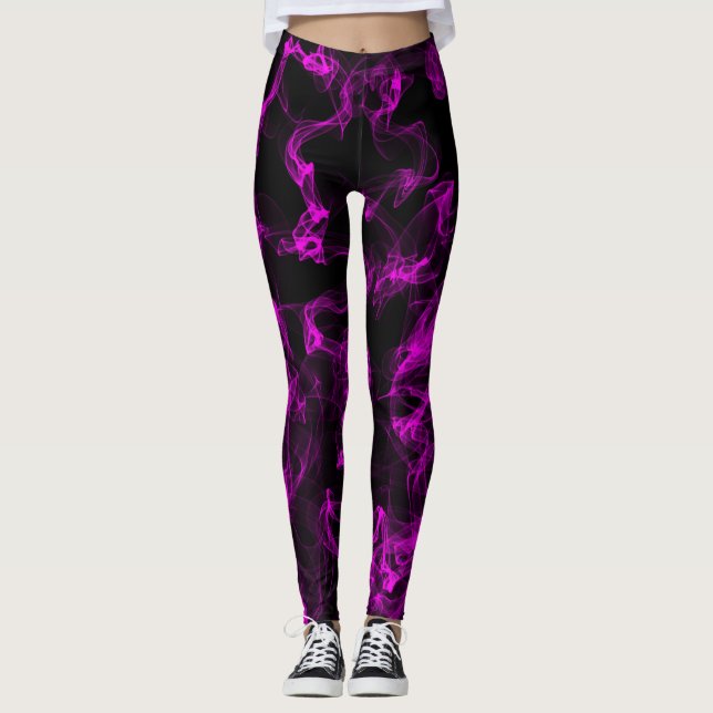 Schwarz mit Neon Violet Liquid Smoke Muster Leggings (Vorderseite)