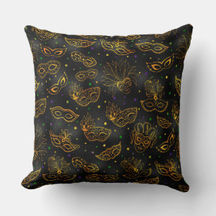 SCHWARZ MIT ORANGE GOLD MARDI GRAS MASKS KISSEN